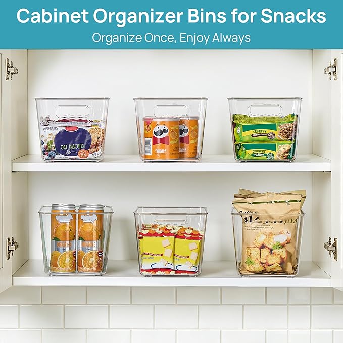 Vtopmart 6 Pack Clear Storage Bins, Pantry Cabinet Organizer Bins, Medium | Plastic Pantry Storage Bins with Handle, Storage Containers for Fridge, Cabinet, Kitchen, Countertops, Cupboard, Freezer - Image 3
