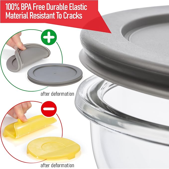 Set of 6 Stackable Space-Saving Nesting Glass Bowls with BPA Free Lids for Foodprep, Storage, Baking, Mixing & Cooking, Microwave Safe - Durable Inert Borosilicate Glass - Image 6