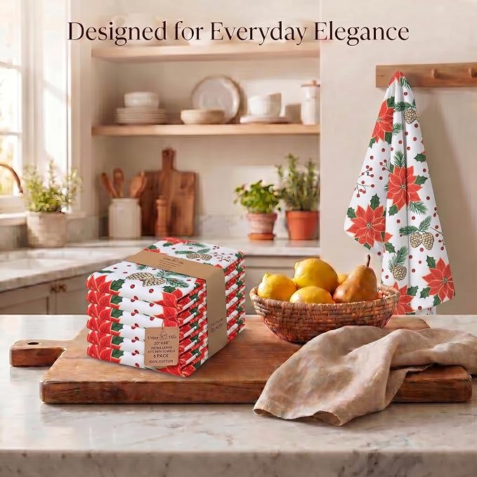 Urban Villa Kitchen Towels Cotton Dish Towels 20”x30”(Set of 6) Pinecone - Image 5
