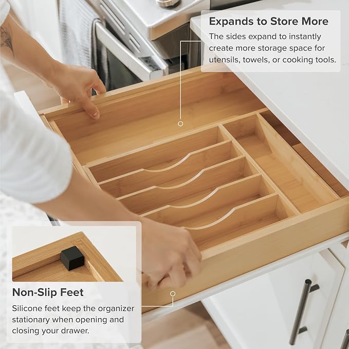 Silverware & Utensil Drawer Organizer, 10.5-19 in, Bamboo | Cutlery, flatware, food-safe contract grade, kitchen drawer fit - Image 6