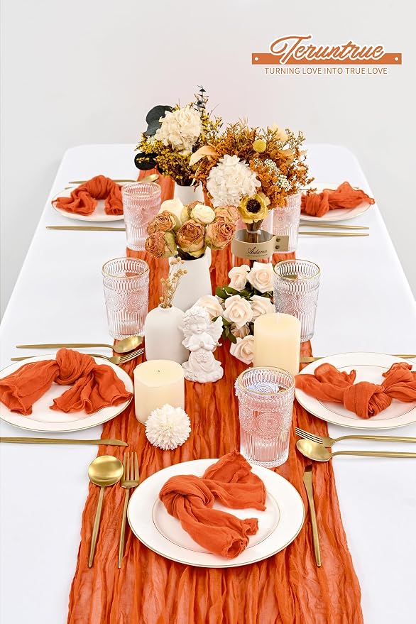 42 Packs Gauze Cheesecloth Napkins Orange 20 x 20 Inch Burnt Orange Wrinkled Dinner Napkins, Rustic Boho Soft Cloth Napkin for Wedding Party Event Dinner Table Decoration - Image 6