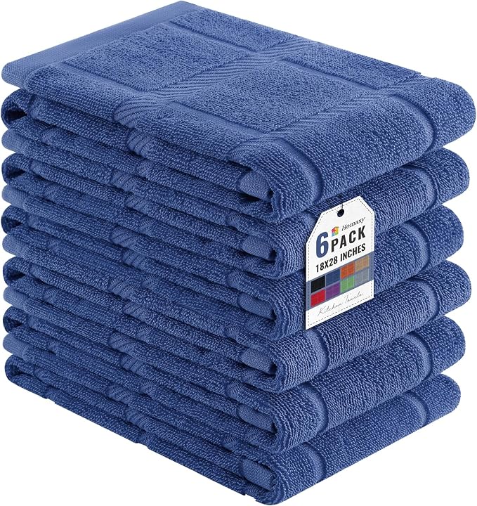 Homaxy 100% Cotton Kitchen Towels 18"x28", 6 Pack Dish Towels, Navy Blue | Large 380 GSM Soft and Absorbent Kitchen Hand Towels with Terry Grid Design, Utility Tea Towel Set with Hanging Loop by Homaxy