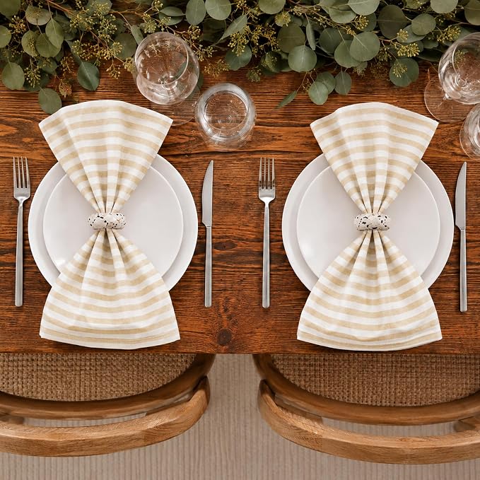 Funnymoom 12 Pcs Farmhouse Beige White Striped Cloth Napkins Reusable Napkins Party Dinner Soft Absorbent for Home Table Decoration Holiday Party Kitchen Supplies - Image 6