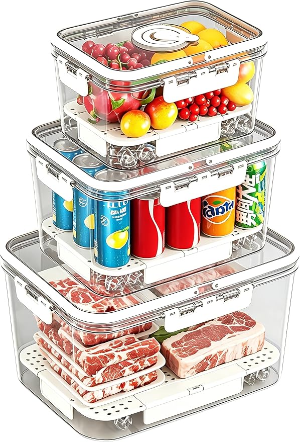 BPA-Free Stackable Clear Kitchen Organizer Bins - 3 Pack with Lids & Handles for Fridge, Pantry, and Cabinets - Ideal for Clutter-Free RV Camping Storage by Unknown
