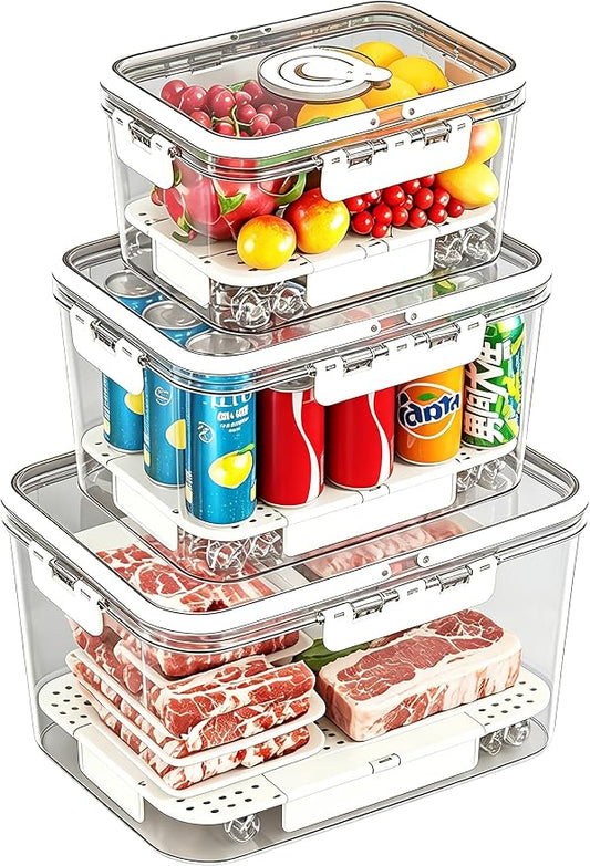 BPA-Free Stackable Clear Kitchen Organizer Bins - 3 Pack with Lids & Handles for Fridge, Pantry, and Cabinets - Ideal for Clutter-Free RV Camping Storage by Unknown