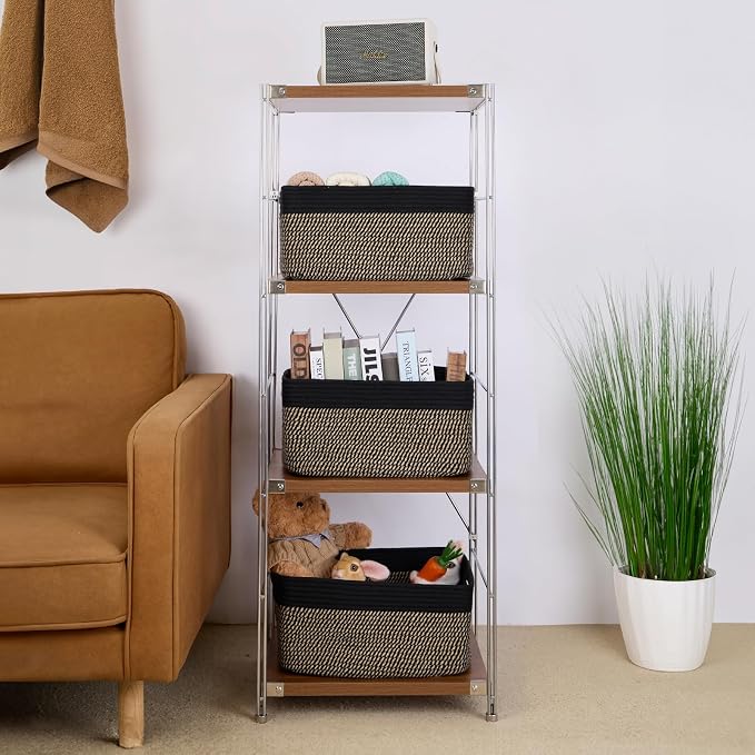 MiniArk Large Storage Baskets for Organizing, 17 x 13 x 7.5” Closet Shelf Baskets for Clothes Blanket Towels, Baby Nursery, Toy Bins Box, Woven Rope Baskets, 4 Packs Woven Brown - Image 4