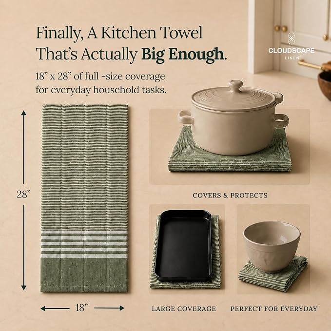 CSL Pack of 12 Kitchen Towels, Absorbent & Soft, Oversized, 18x28 - Green - Image 3