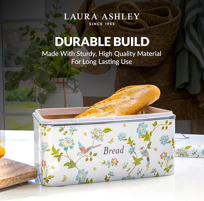 Laura Ashley Elveden White Large Bread Box for Kitchen Countertop,Breadbox | Durable Bread Storage Container, Food Grade Metal Bread Bin, Removable Lid, Keep Bread Fresh, Rust Resistant, Easy to Clean - Image 4