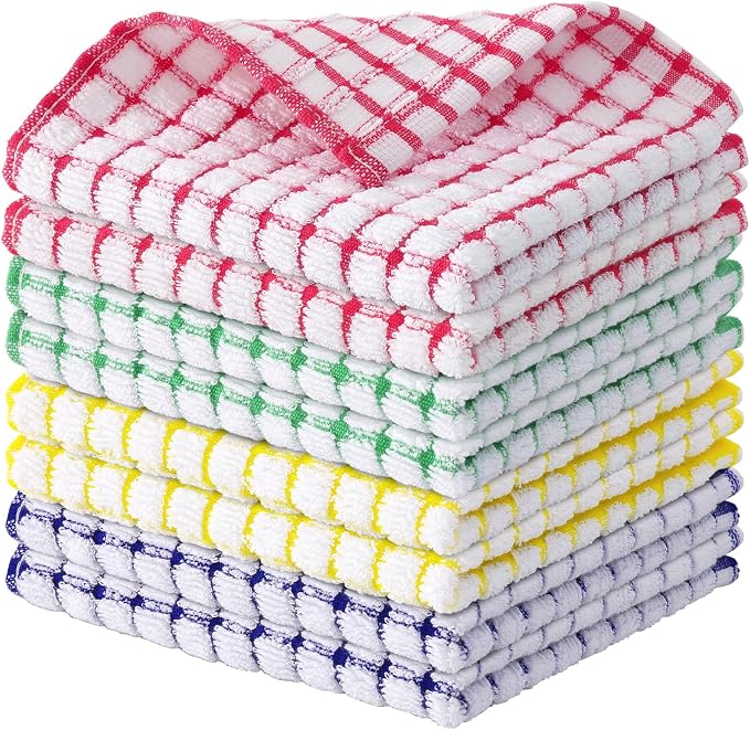 Kitinjoy Cotton 8 Pack Terry Kitchen Dish Cloths, Mixed Color | 12 x 12 Inches Super Soft and Absorbent Dish Rags, Quick Drying Dish towels for Washing Dishes by Kitinjoy