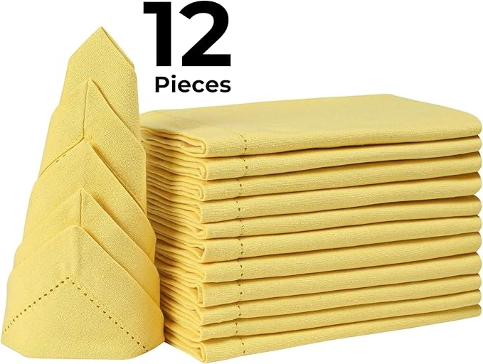Bedding Craft Cotton Dinner Napkins Set of 12 – 18x18 Sand Yellow with Hemstitched Mitered Corners – Machine Washable Fabric Napkins for Thanksgiving, Weddings & Cocktails - Image 3