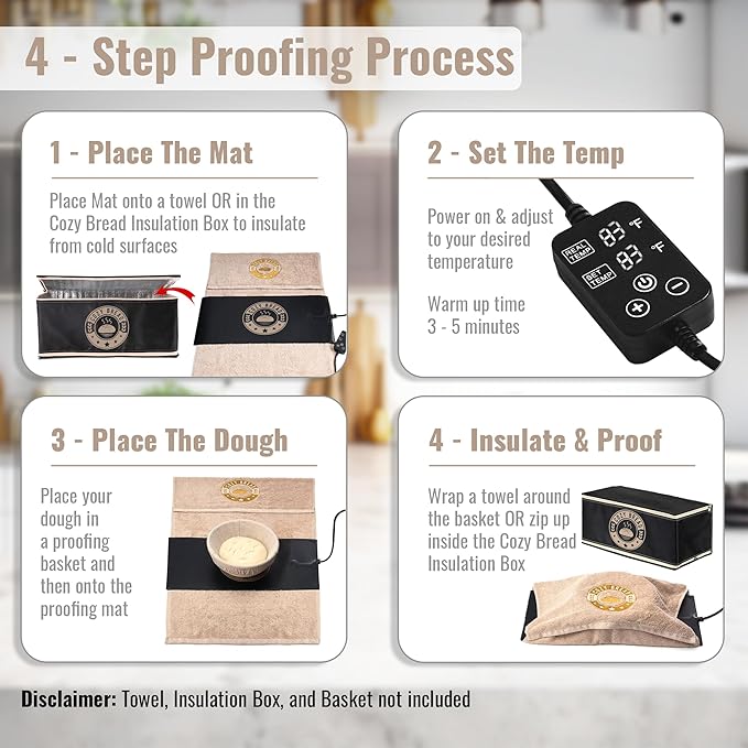 Cozy Bread® Sourdough Bread Proofing Mat for Home Bakers | USA Brand | Thermostat Controlled Bread Proofer (10" x 21") | Dough Riser Heating Mat - Image 6