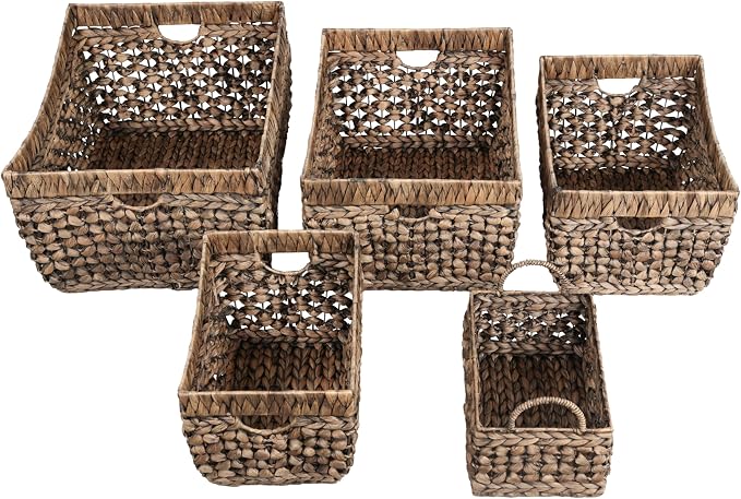 happimess Aria 5-Piece Nesting Storage Baskets Water Hyacinth 21", Brown | Handwoven Contemporary Bohemian Design, Iron Metal Frame, Open Weave, Decorative Organization For Living Room and Bedroom - Image 6