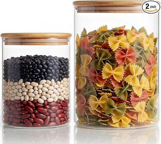 HomArtist Extra Large Glass Flour and Sugar Storage Containers with Airtight lid,105 floz x1 & 48 floz x1 [Set of 2] Big Glass Jars with Bamboo Lids, Air Tight Food Jar for Cereal, Pasta, Rice, Coffee by HomArtist