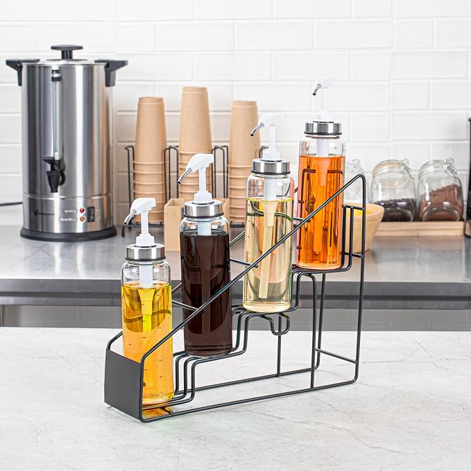 Restaurantware Restpresso 14 x 4 x 12 Inch Coffee Syrup Rack 1 4-Tier Syrup Holder - Wire Design Compact Black Iron Syrup Stand For Retail Displays Coffee Or Liquors - Image 3