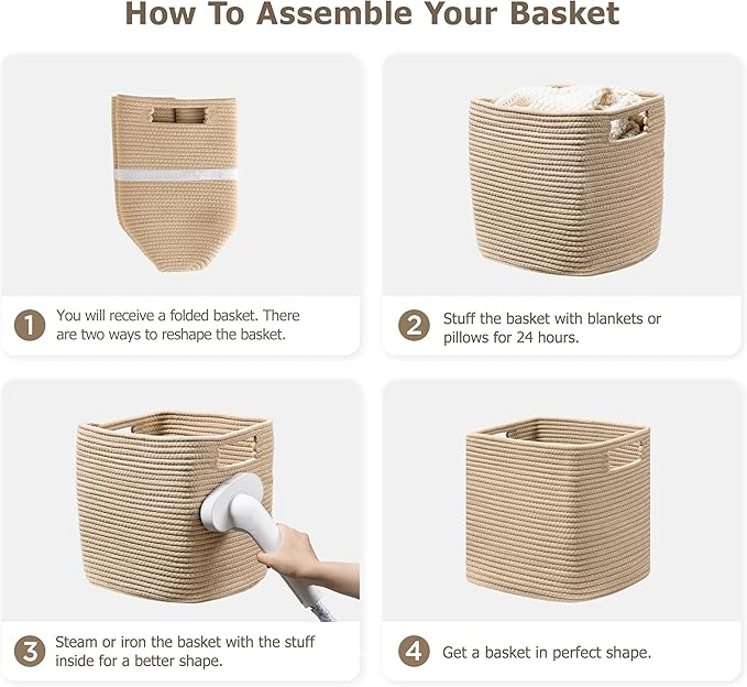 UBBCARE Set of 4 Storage Basket-13 X 13 X 13 In, Cotton Rope Basket for Shelves, Toys, Book, Cube Storage Bins with Handles, Woven Storage Basket for Organizing, Brown - Image 7