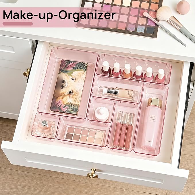 Vtopmart 25 Pack Plastic Drawer Organizers with Non-slip Rubber Pads | 4-Size Versatile Makeup Organizer, Storage Containers Small Bins for Makeup, Jewelries, Bedroom, Kitchen Utensils and Office - Image 4