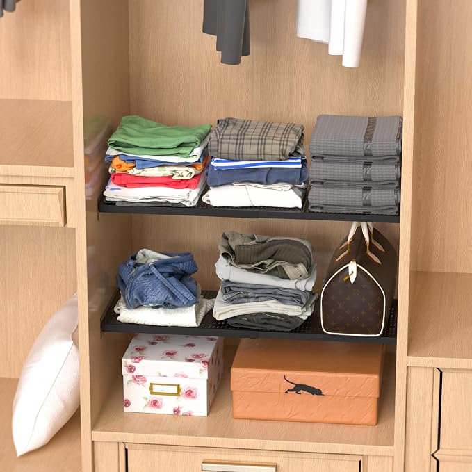 Adjustable Closet Shelves Organizers, Expandable for Cabinet Rack Storage Wardrobe Tension Shelving for Pantry Cupboard Kitchen (2 Perforated, W:7.87" x L: 17" to 31") - Image 5
