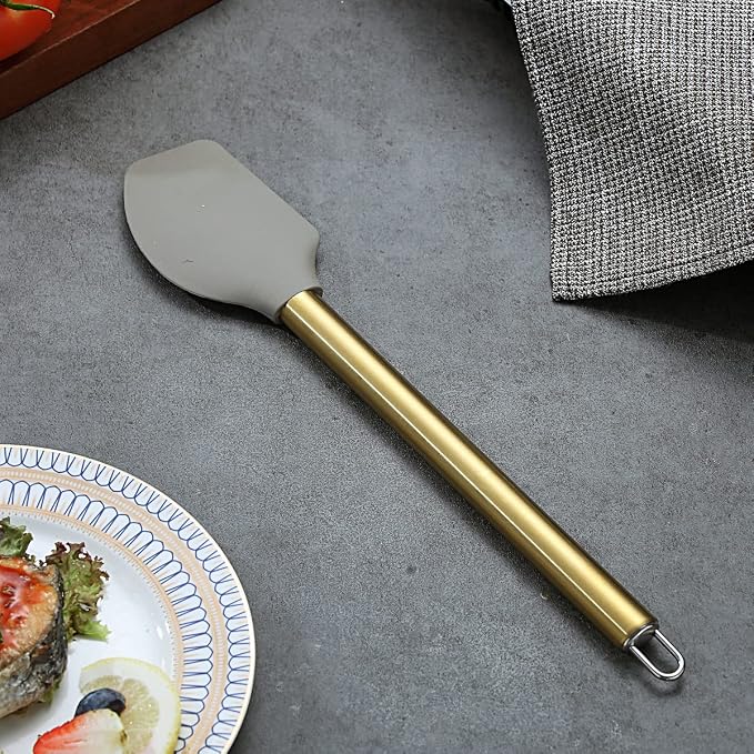 Gold Spatulas, Berglander Non-stick Silicone Flexible Scrapers Baking Mixing Tool With Titanium Gold Plating Handle, Baking Tools, Heat Resistant, Dishwasher Safe, Easy to Clean - Image 2