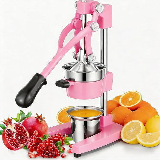 Commercial Heavy Duty Cast Iron Hand Press Manual Orange Citrus Lemon Lime Grapefruit Pomegranate Fruit Juice Squeezer Machine with Stainless Steel Cup Pink by Gowintech