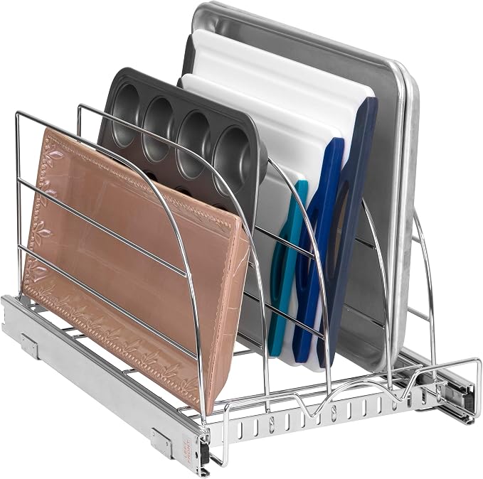 Pull Out Organizer for Bakeware, Cutting Board and Trays, 12.5”W x 21”D | Stores Cutting Board and Trays, Adjustable Dividers, Heavy Duty, Lifetime Limited Warranty - For Narrow Cabinet Spaces by HOLDN%E2%80%99STORAGE