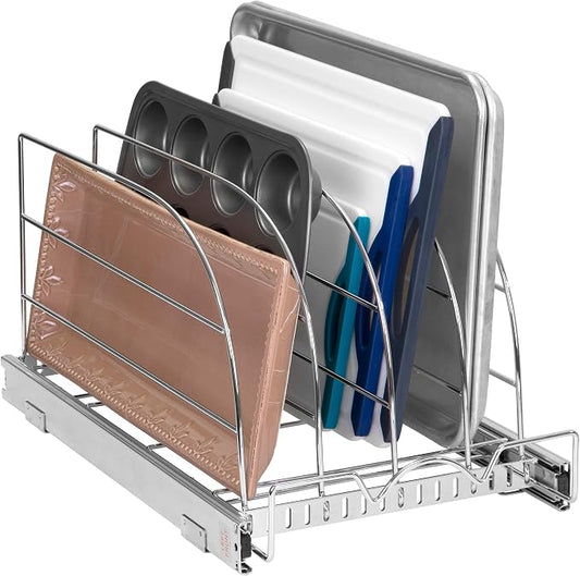 Pull Out Organizer for Bakeware, Cutting Board and Trays, 12.5”W x 21”D | Stores Cutting Board and Trays, Adjustable Dividers, Heavy Duty, Lifetime Limited Warranty - For Narrow Cabinet Spaces by HOLDN%E2%80%99STORAGE