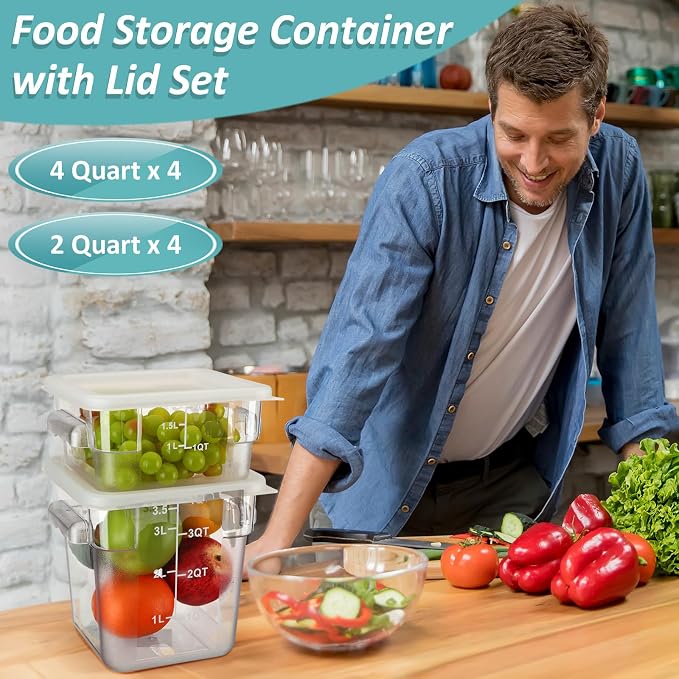 Yungyan 16 Pcs Restaurant Food Storage Containers with Lids Set 2Qt and 4Qt Commercial Restaurant Square Storage Containers Clear Food Cereal Container for Kitchen Freezer (White Lids) - Image 4