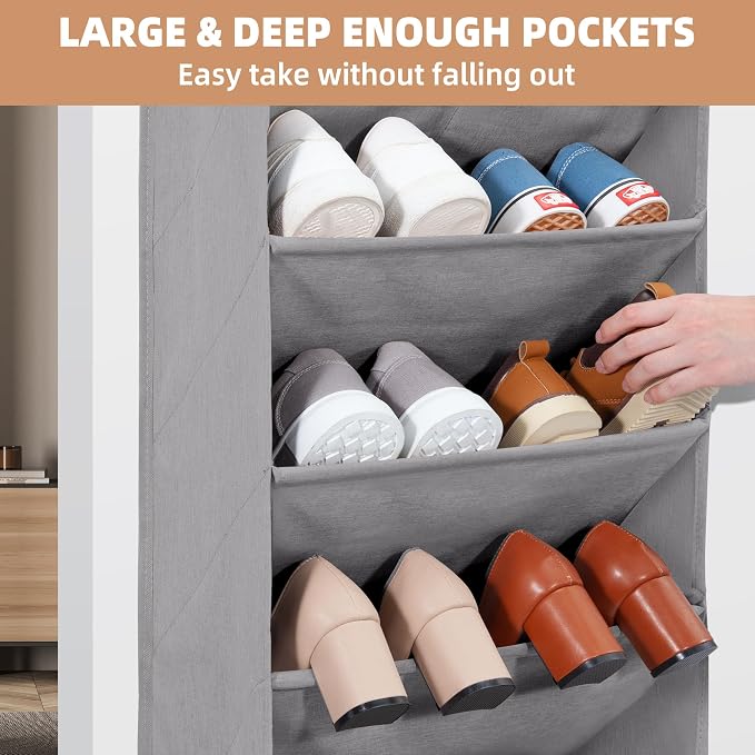 STORAGE MANIAC Over the Door Shoe Organizer Heavy-Duty Large Deep Pocket Hanging Shoe Organizer Shoe Rack Door Closet Shoe Organizer for Wall, Dorm & Narrow Door Storage Shoe Holder Grey, 2 Pack - Image 7