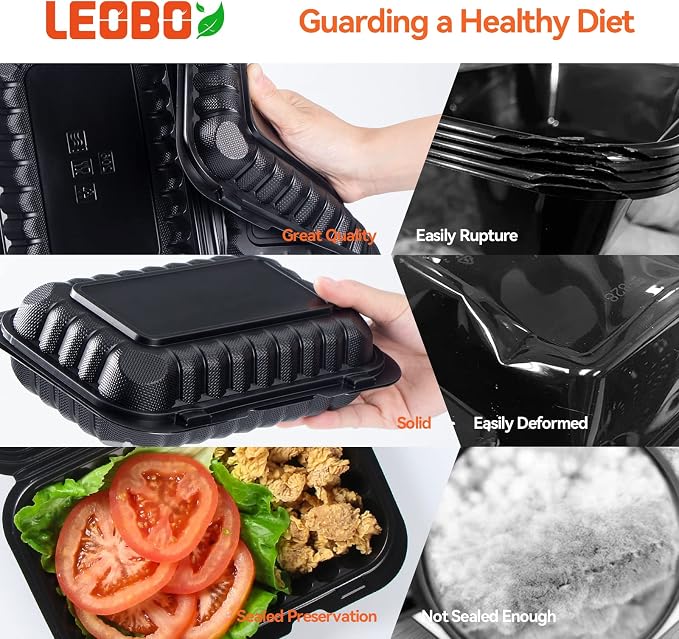 50-Pack 27oz 9x6 Black To Go Container - Shrink Wrapped No Pre-Wash | Sturdy BPA Free | Reusable & Secure Seal | Microwave, Freezer Safe Boxes For Restaurant, Catering, BBQ & Leftovers - Image 3