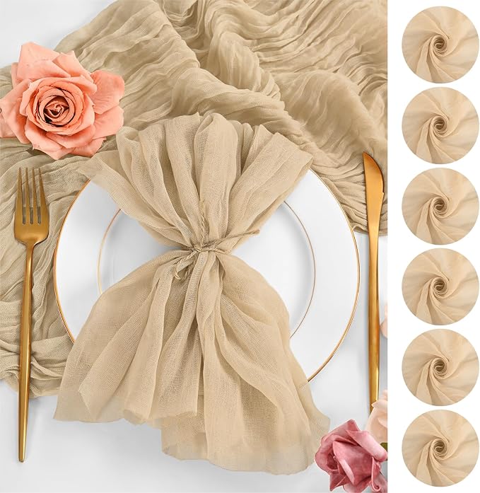 50 Pack Beige Cloth Napkins 20x20 Inch Cheesecloth Napkins | Elegant Cloth Napkins for Table, Washable Rustic Boho Gauze Napkins, for Wedding Party Bridal Baby Shower Dinner Table Decor by Lumaycens