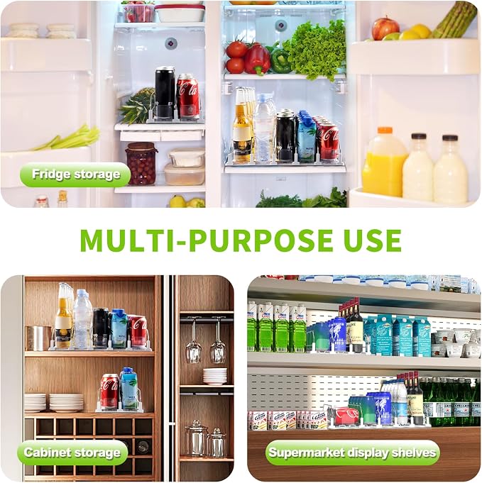 Coanto Drink Organizer for Fridge, Soda Can Organizer for Refrigerator with Automatic Pusher Glide, Adjustable Width Drink Dispenser for Fridge, Holds up to 10 Cans or Bottles, 2 Row - Image 5