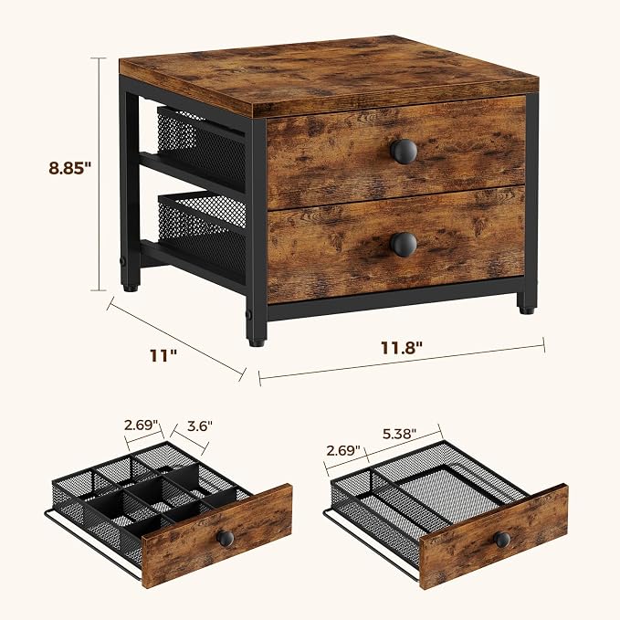 Plaviya Wood Tea Bag Organizer with 2 Drawers for Countertop | Tea Bag Holder and Storage, 9 Compartments, Utility, Home, Kitchen, Office, Rustic Brown - Image 2