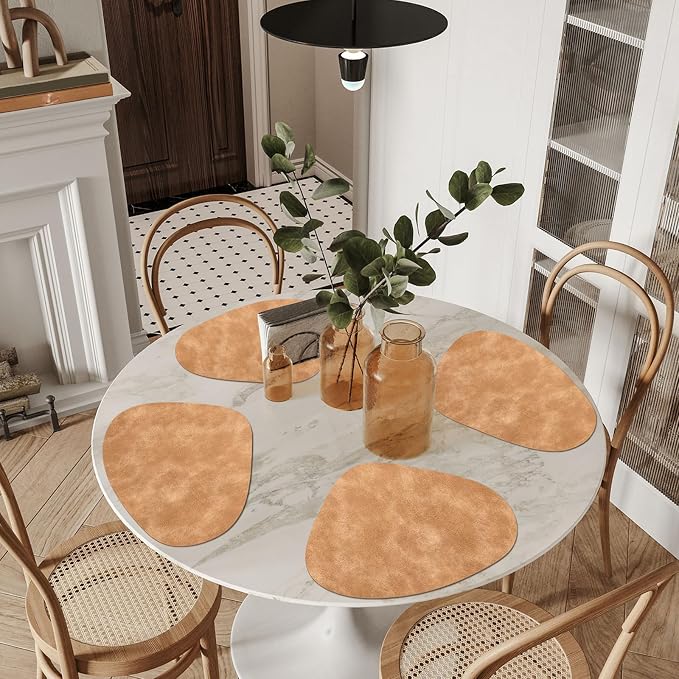 ADRIMER Placemats, Heat Resistant Round Placemats Set of 4 Washable 13 x 17 Inch, Waterproof Table Mats Wipeable for Kitchen, Dining Room Table Christmas Decor, Camel - Image 6