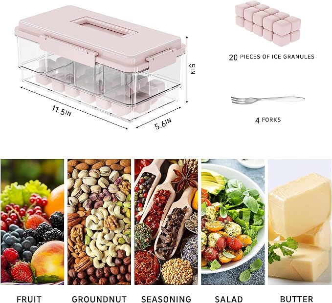 3Pack Ice Chilled Condiment Caddy with 4 Removable Containers Taco Ingredient Server with Lid Cooled Garnish Caddy Tray for Taco Mimosa Bar Sauce Fruits&Veggies Pink - Image 2
