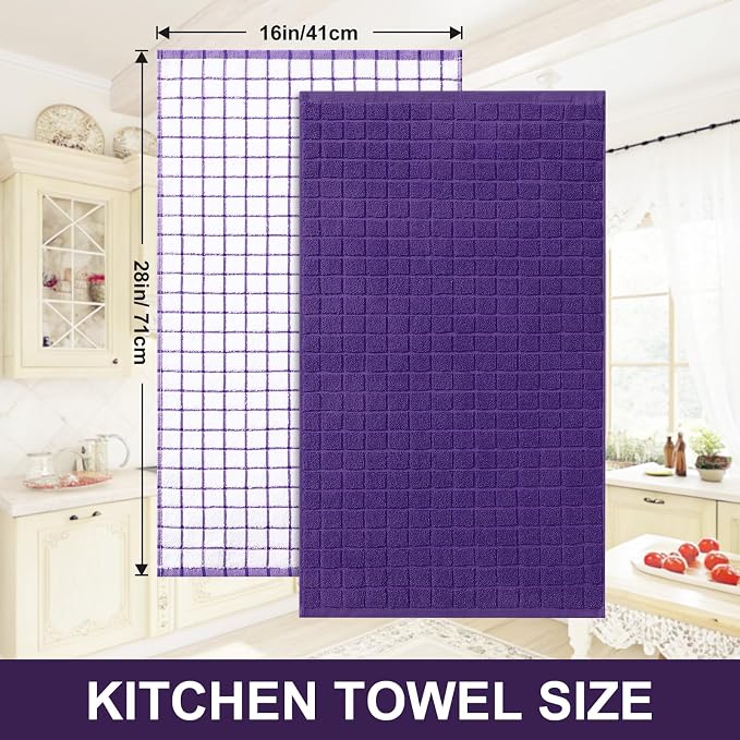Homaxy Large Premium Cotton Kitchen Towels 16"x 28", 8 Pack, Purple | Natural Ring Spun 390 GSM Dish Towels, Super Absorbent Terry Kitchen Hand Towels, Soft Tea Towels with Hanging Loop - Image 5