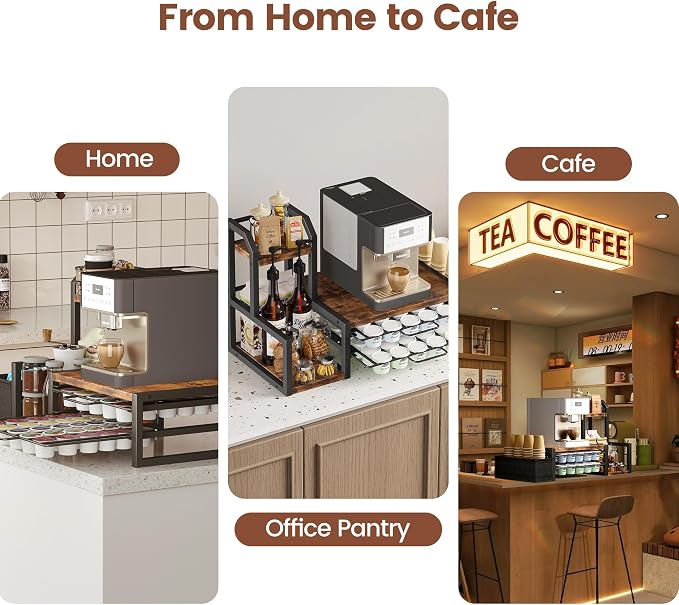 Homeiju K Cup Organizer for Countertop,Holds 60 K-Cups & 10 Syrup Bottles | Coffee Station Organizer with Coffee Pod Holder, Pull-Out Drawer with Anti-Slide Lock, Side Basket & Syrup Rack, Rustic Brown - Image 6