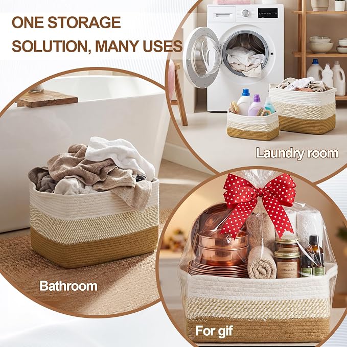 Sawysine Woven Baskets for Storage, 6 Pack Cotton Rope Organizer Bins, 2 Sizes Large 15 x 11 x 10 in and Small 12 x 8 x 6 in, Shelf Basket for Toys, Towels, Clothes, Blankets, Laundry, Nursery - Image 8