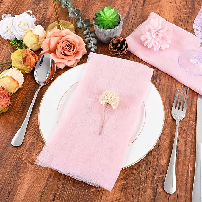 Pink Cheesecloth Napkins - Bulk Set of 100, 20x20 Inch Washable and Reusable Boho Cotton Gauze Light Pink Cloth Napkins for Weddings, Bridal Girl Baby Shower, Party and Banquet - Image 5
