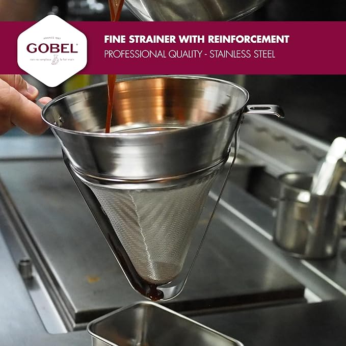 Gobel - Fine Strainer - 8 inch diameter - Stainless Steel - with Reinforcement & with Hook - Professional Quality - Made in France - Image 3
