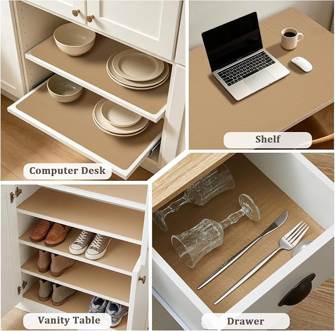 Shelf Liner for Kitchen Cabinets and Drawers, 18" x 240" Beige | Non-Adhesive Design, Waterproof & Non-Slip Protection, Easy Cut to Fit, Washable and Reusable, Pantry Storage - Image 7
