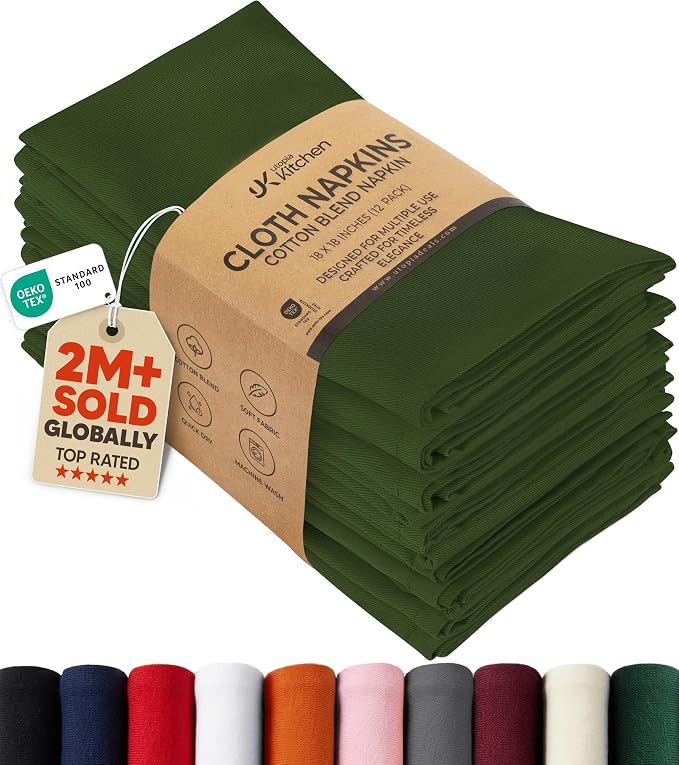 Utopia Kitchen Olive Cloth Napkins [12 Pack, 18x18 Inch] Absorbent Cotton Blend Washable and Reusable for Dinner, Restaurant, Lunch, Wedding and Hotel by UTOPIAKITCHEN