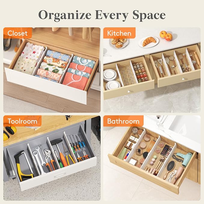 Lifewit 5" Tall Drawer Dividers, Adjustable Deep Drawer Organizer Clothes | 9 Pack 11.5"-18.5" Expandable White Plastic Separators for Dresser, Kitchen, Cabinet, Closet, Office Organization & Storage - Image 8