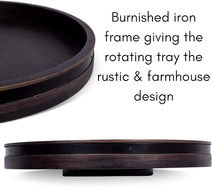 BIRDROCK HOME Wooden Lazy Susan Turntable - Spice Rack Organizer for Kitchen Table, Dining, Pantry and Countertop - Rotating Tray for Condiments - with Burnished Iron Accents - 18" Large, Black - Image 7