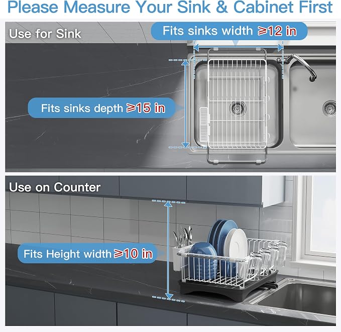 JASIWAY White Dish Drying Rack in Sink with Drainboard and Utensil Holder | Use Over the Sink or Counter, Stainless Steel Expandable Dish Drainer for Small Kitchen, Space Saving, Fast Drain, Rustproof - Image 3