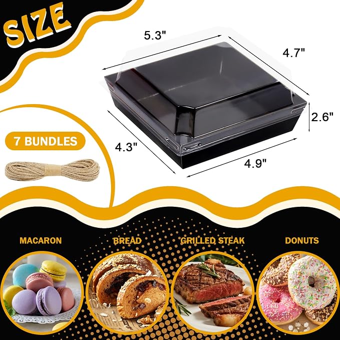 Charcuterie Boxes with Clear Lids - Set of 150, 5.3x4.9x2.5 Disposable Food Containers with Lids, Bakery Boxes for Swiss Roll, Sandwich, Strawberries, Slice Cake, Cookies - Image 2
