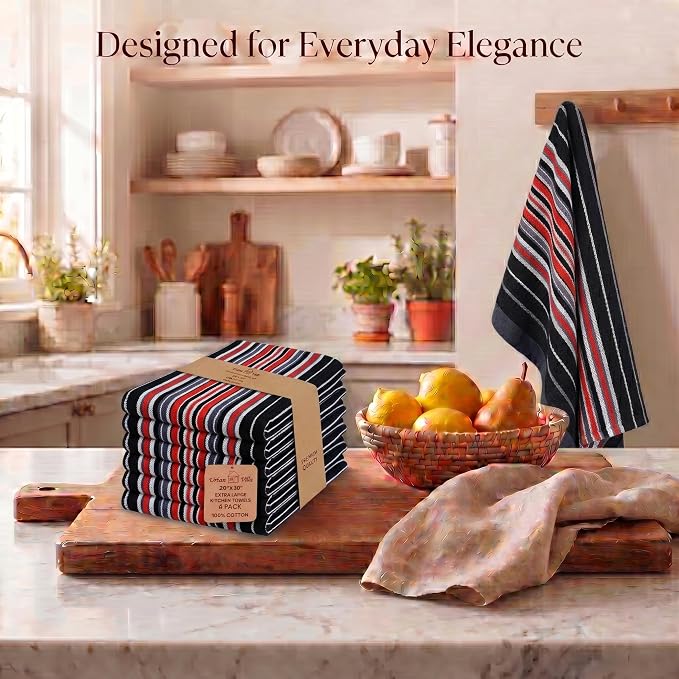 Urban Villa Kitchen Towels Cotton Dish Towels 20”x30” (Set of 6) Black - Image 5