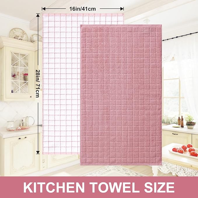 Homaxy Large Premium Cotton Kitchen Towels 16"x 28", 6 Pack, Rose | Natural Ring Spun 390 GSM Dish Towels, Super Absorbent Terry Kitchen Hand Towels, Soft Tea Towels with Hanging Loop - Image 5