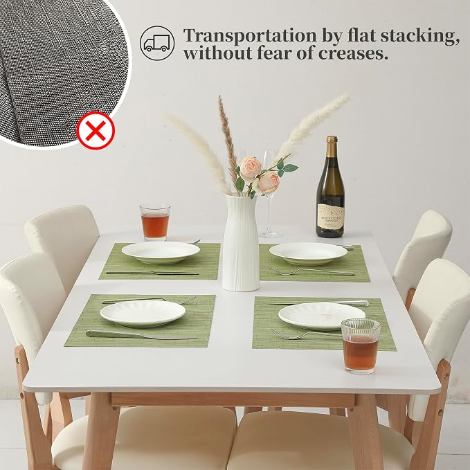 Leetaltree Pea Green Placemats Set of 4 - Heat Resistant Non-Slip Place mats for Dining Table, Washable Durable PVC Vinyl Woven Table Mats（Pea Green, 4） - Image 6
