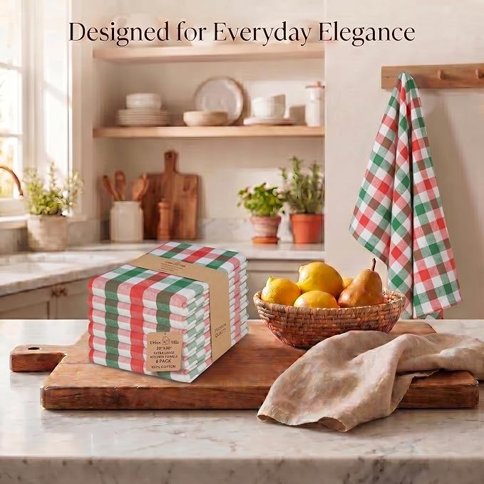 Urban Villa Kitchen Towels Cotton Dish Towels 20”x30” (Set of 6)Red/Grn/Wht - Image 5