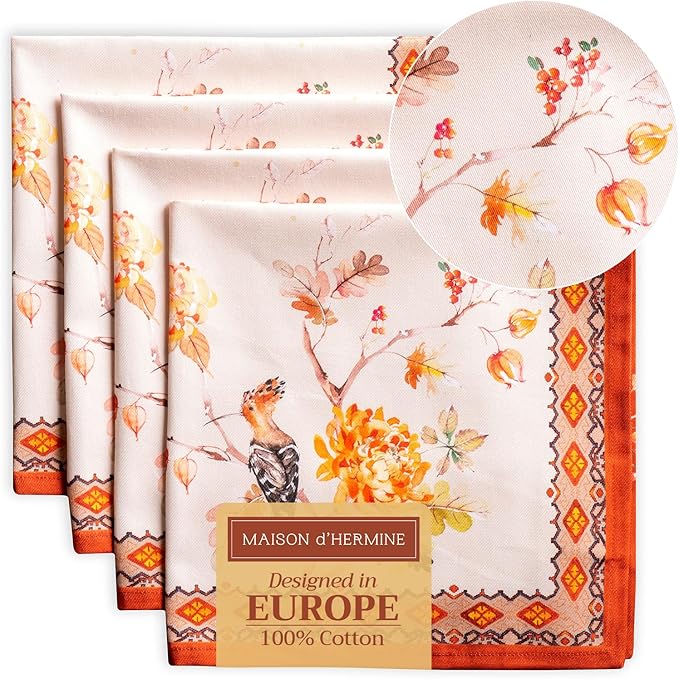 Maison d' Hermine Cloth Napkins Set of 4 Reusable 100% Cotton (20" x 20") | Everyday Square Napkins Cloth Washable Dinner Wedding Restaurant Hotel Kitchen Thanksgiving Christmas - Kelim - Prairie by MaisondHermine