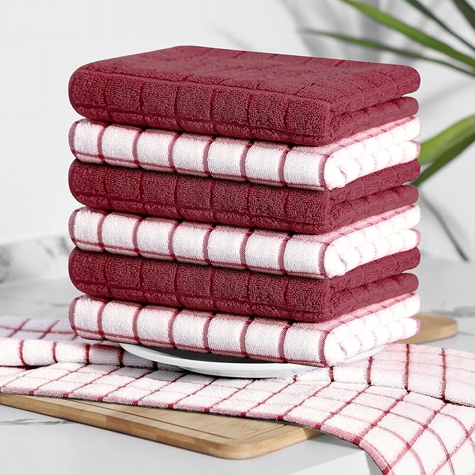 Homaxy Large Premium Cotton Kitchen Towels 16"x 28", 6 Pack, Red | Natural Ring Spun 390 GSM Dish Towels, Super Absorbent Terry Kitchen Hand Towels, Soft Tea Towels with Hanging Loop - Image 8